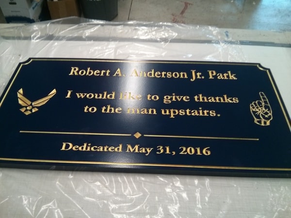 Dedication Plaque Robert A. Anderson Jr. Park